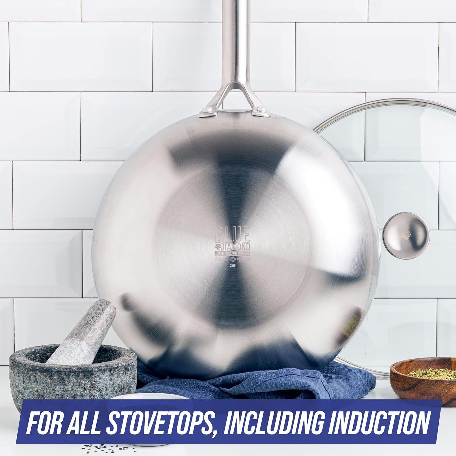 image:imageBlue Diamond 15 Piece Stainless Steel TriPly Cookware Pots and Pans Set Induction Compatible Diamond Infused PFASFree Ceramic Nonstick Dishwasher amp Metal Utensil Safe Scratch Resistant Silver7 Piece Cookware Pots and Pans Set