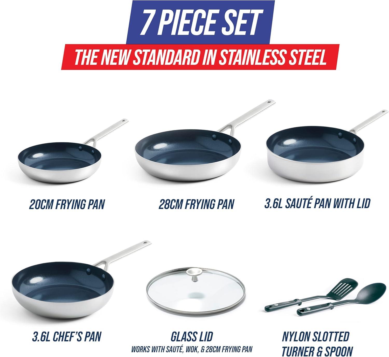 image:imageBlue Diamond 15 Piece Stainless Steel TriPly Cookware Pots and Pans Set Induction Compatible Diamond Infused PFASFree Ceramic Nonstick Dishwasher amp Metal Utensil Safe Scratch Resistant Silver7 Piece Cookware Pots and Pans Set