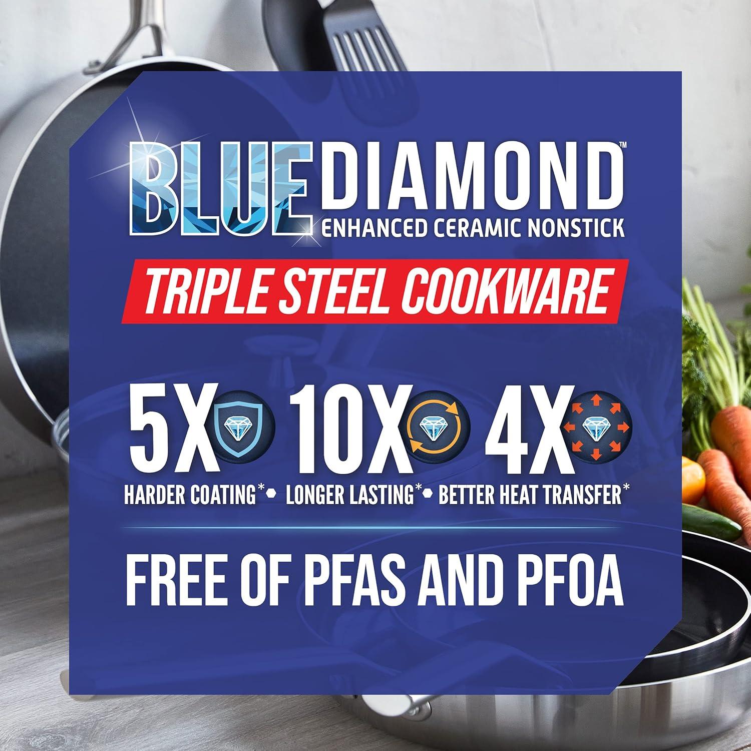 image:imageBlue Diamond 15 Piece Stainless Steel TriPly Cookware Pots and Pans Set Induction Compatible Diamond Infused PFASFree Ceramic Nonstick Dishwasher amp Metal Utensil Safe Scratch Resistant Silver6 Piece Cookware Pots and Pans Set