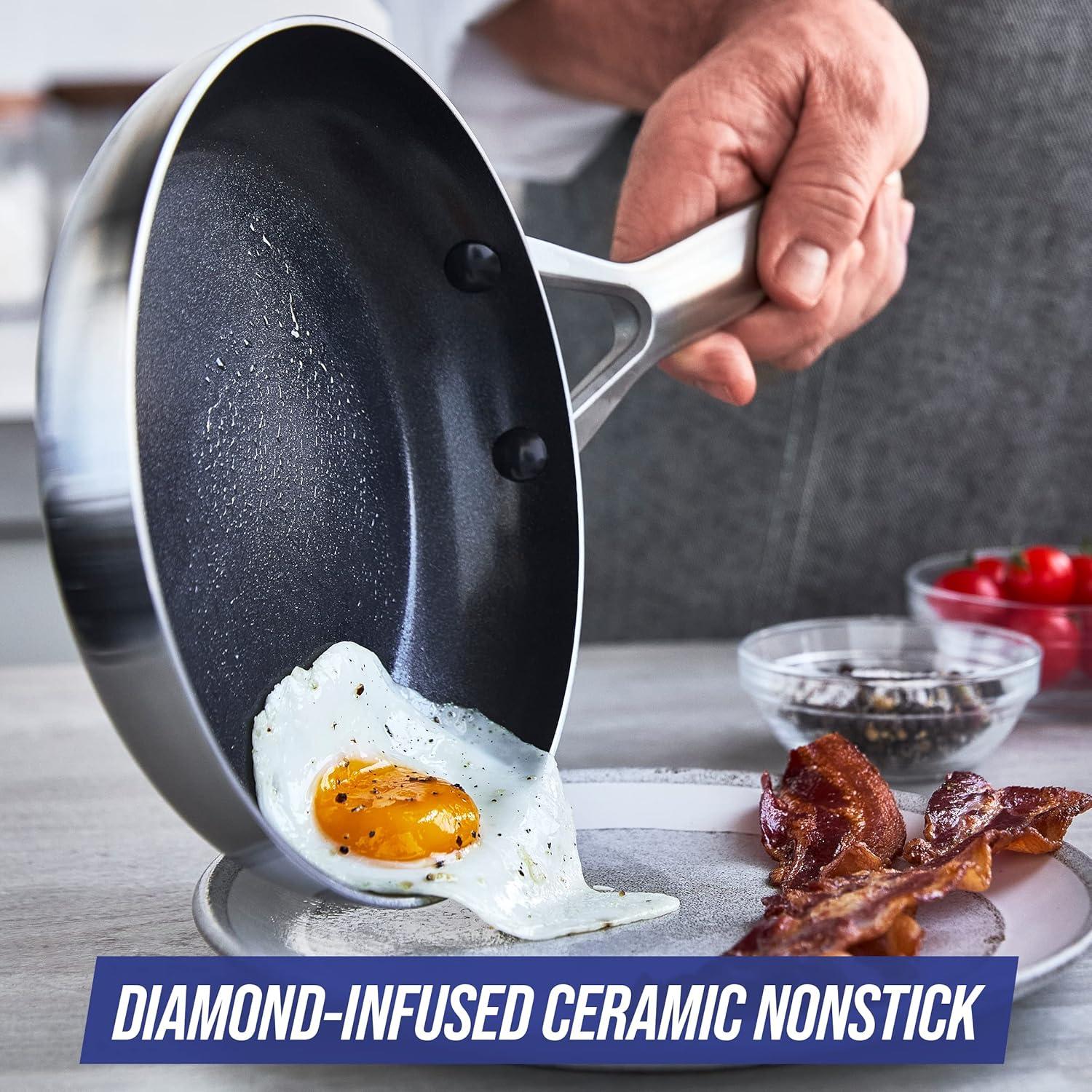 image:imageBlue Diamond 15 Piece Stainless Steel TriPly Cookware Pots and Pans Set Induction Compatible Diamond Infused PFASFree Ceramic Nonstick Dishwasher amp Metal Utensil Safe Scratch Resistant Silver7 Piece Cookware Pots and Pans Set