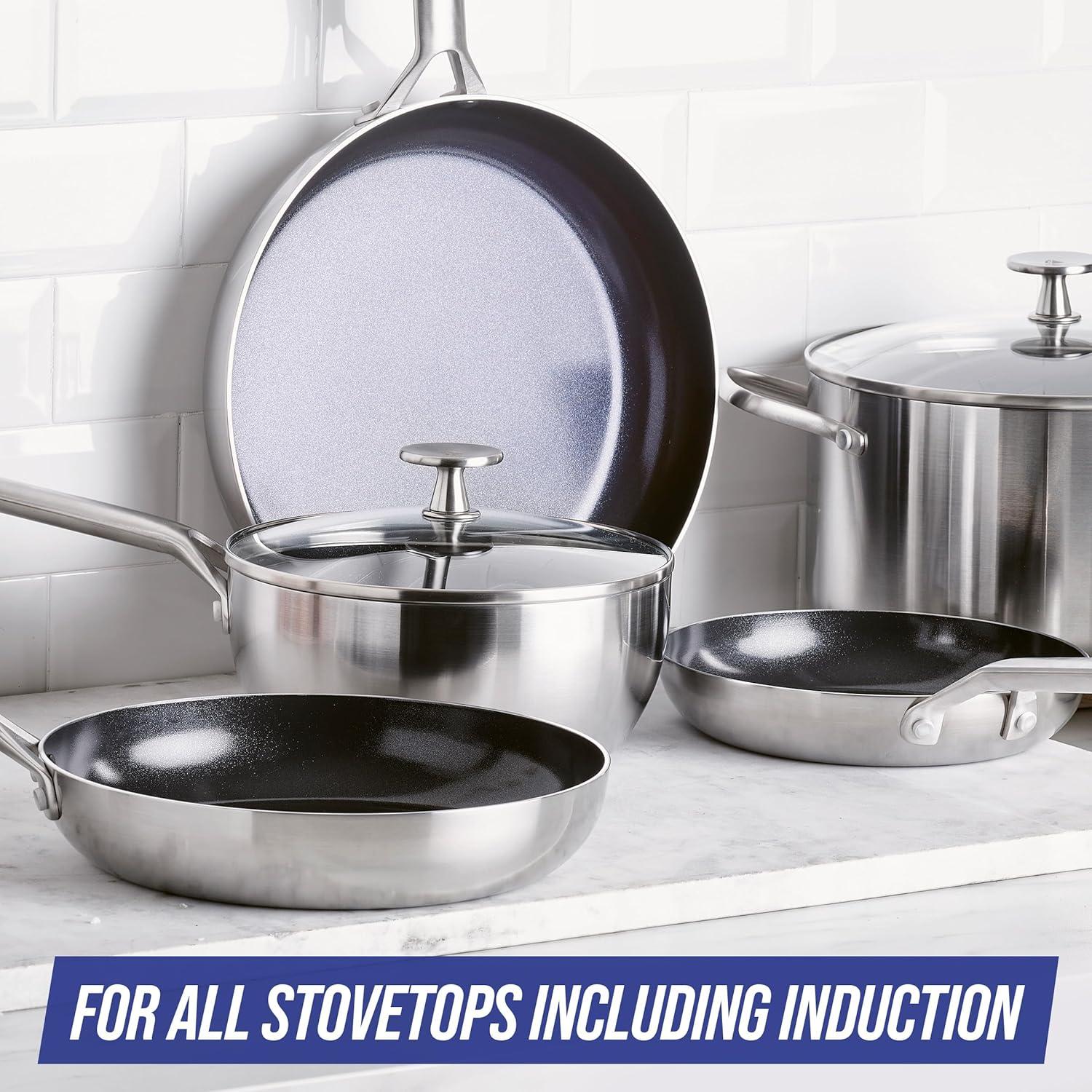 image:imageBlue Diamond 15 Piece Stainless Steel TriPly Cookware Pots and Pans Set Induction Compatible Diamond Infused PFASFree Ceramic Nonstick Dishwasher amp Metal Utensil Safe Scratch Resistant Silver11 Piece Cookware Pots and Pans Set