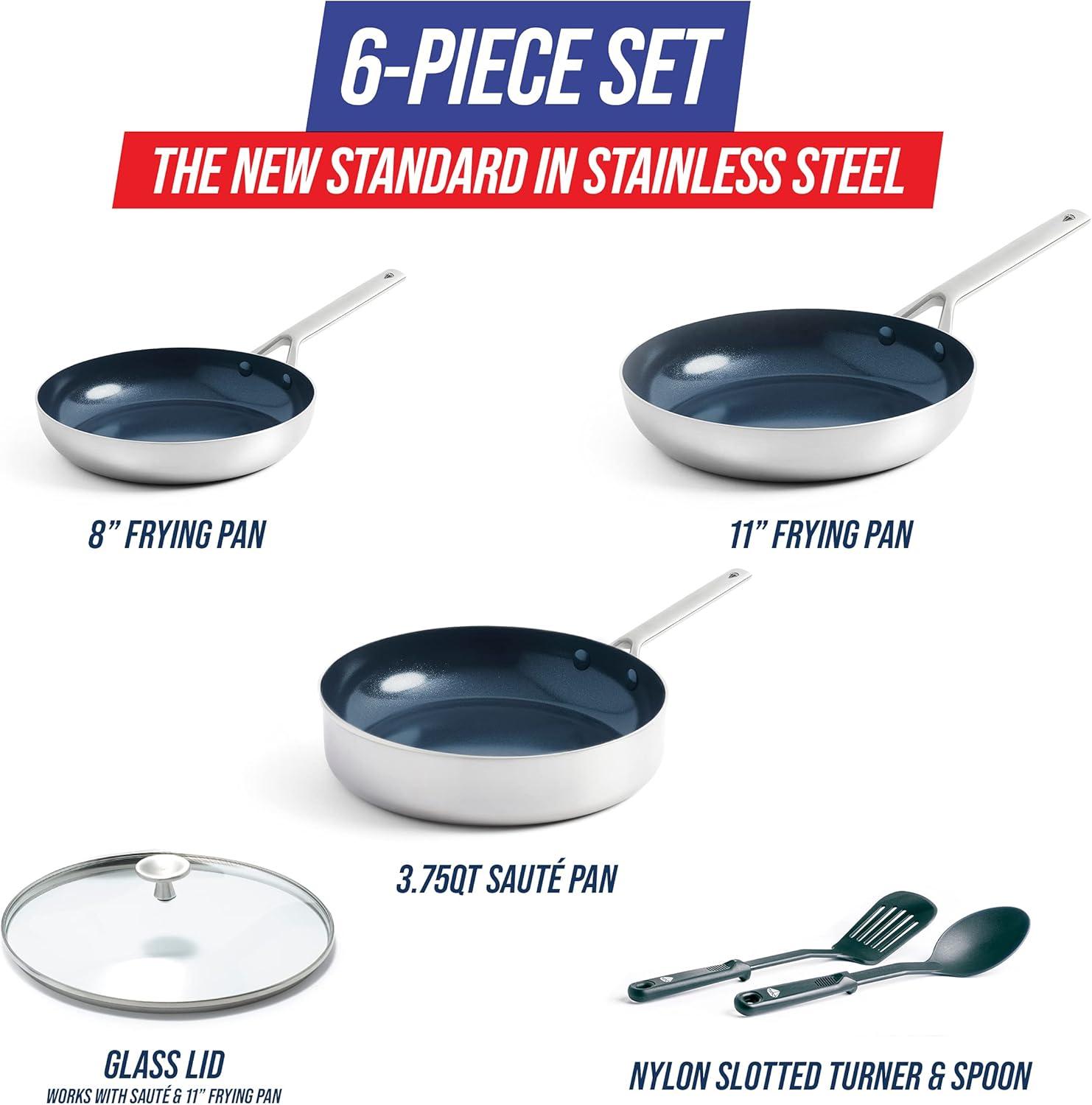 image:imageBlue Diamond 15 Piece Stainless Steel TriPly Cookware Pots and Pans Set Induction Compatible Diamond Infused PFASFree Ceramic Nonstick Dishwasher amp Metal Utensil Safe Scratch Resistant Silver6 Piece Cookware Pots and Pans Set