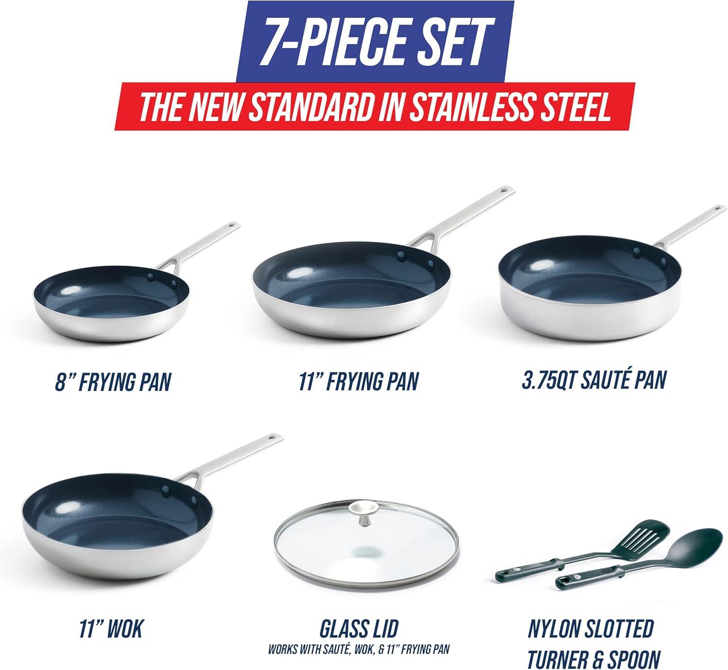 image:imageBlue Diamond 15 Piece Stainless Steel TriPly Cookware Pots and Pans Set Induction Compatible Diamond Infused PFASFree Ceramic Nonstick Dishwasher amp Metal Utensil Safe Scratch Resistant Silver7 Piece Cookware Pots and Pans Set