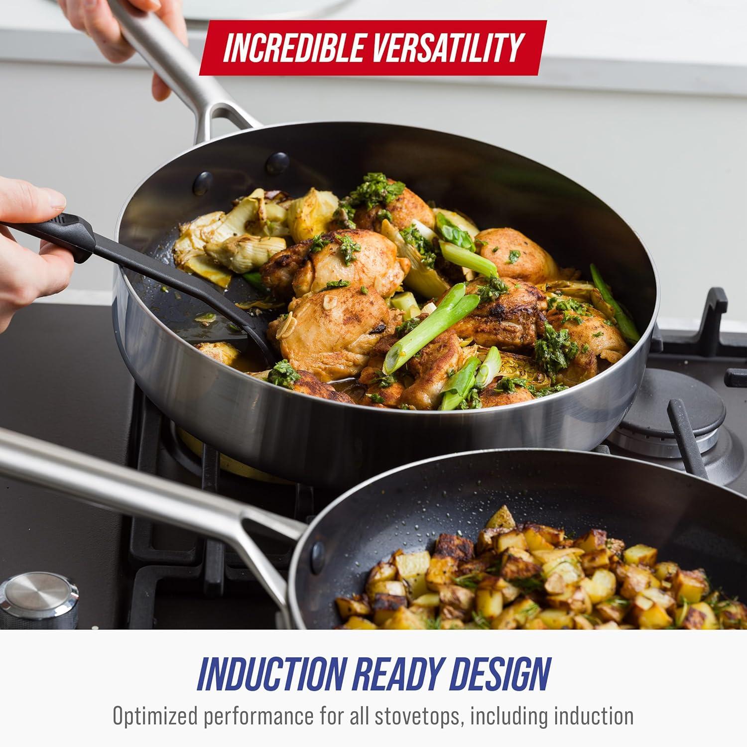 image:imageBlue Diamond 15 Piece Stainless Steel TriPly Cookware Pots and Pans Set Induction Compatible Diamond Infused PFASFree Ceramic Nonstick Dishwasher amp Metal Utensil Safe Scratch Resistant Silver15 Piece Cookware Pots and Pans Set