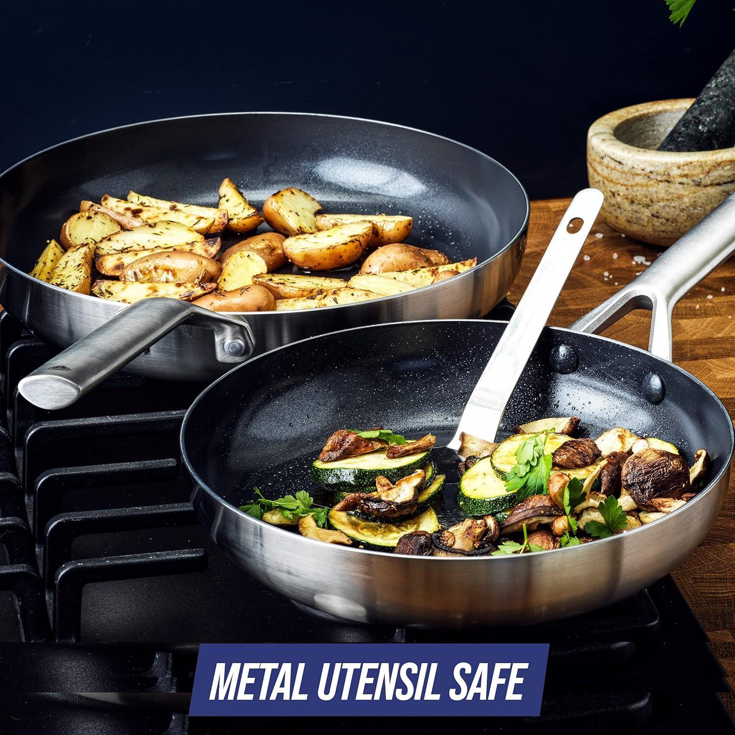 image:imageBlue Diamond 15 Piece Stainless Steel TriPly Cookware Pots and Pans Set Induction Compatible Diamond Infused PFASFree Ceramic Nonstick Dishwasher amp Metal Utensil Safe Scratch Resistant Silver6 Piece Cookware Pots and Pans Set
