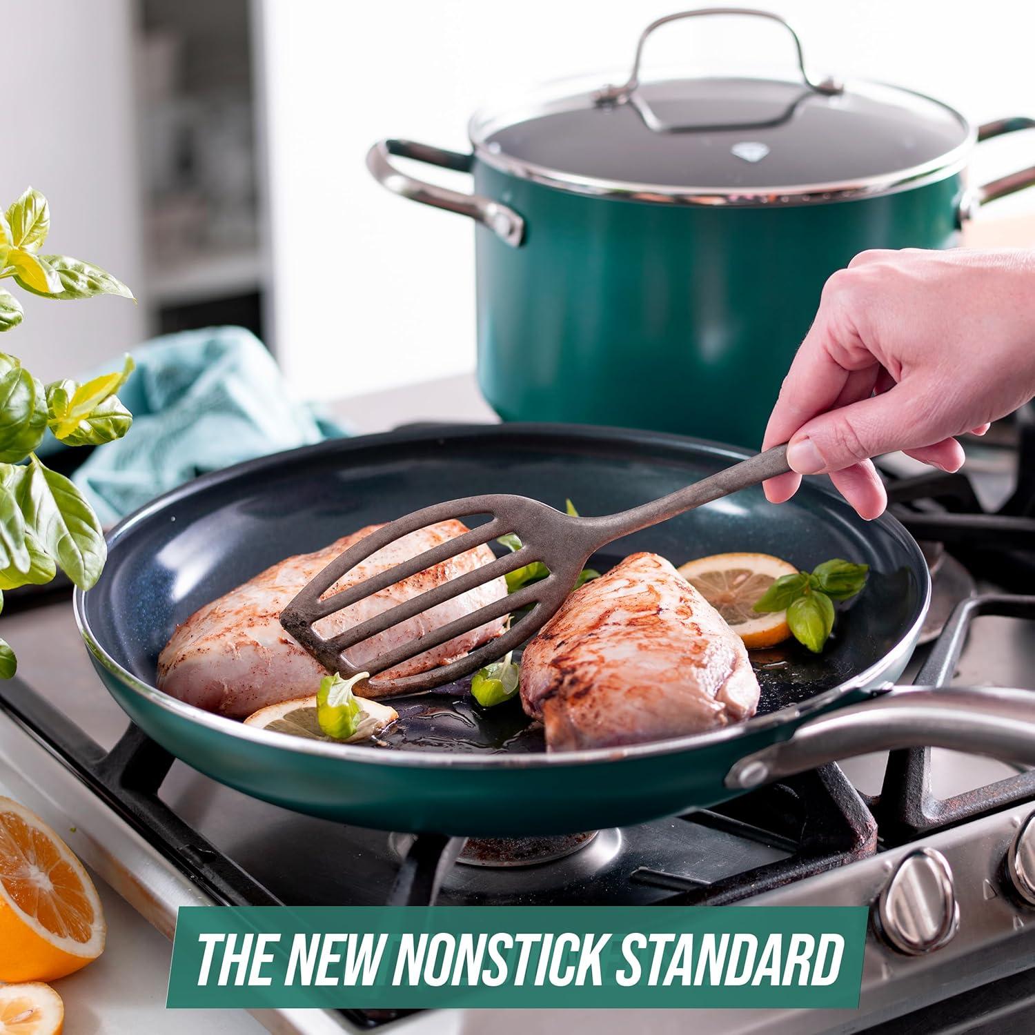 image:imageBlue Diamond 20 Piece Cookware and Bakeware Set Diamond Infused PFASFree Ceramic Nonstick Pots and Pans Durable Nontoxic Metal Utensil Safe amp Scratch Resistant Dishwasher amp Oven Safe GreenGreen