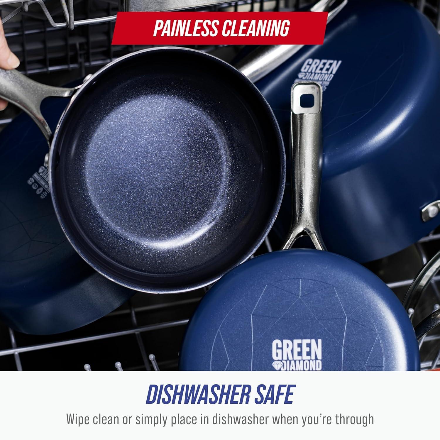 image:imageBlue Diamond 20 Piece Cookware and Bakeware Set Diamond Infused PFASFree Ceramic Nonstick Pots and Pans Durable Nontoxic Metal Utensil Safe amp Scratch Resistant Dishwasher amp Oven Safe GreenBlue
