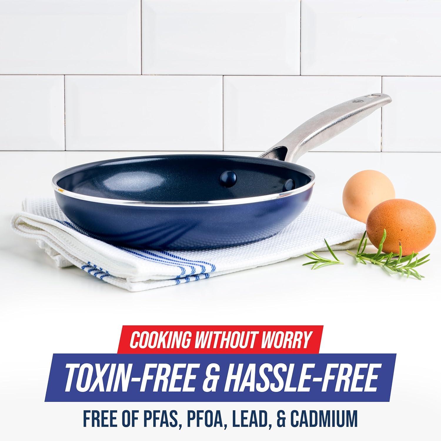image:imageBlue Diamond 5QT Saute Pan amp 8 Nonstick Frying Pan Skillet Set Diamond Infused PFAS amp PTFEFree Ceramic Pot Dishwasher amp Oven Safe Stay Cool Handle Durable Non Toxic Metal Utensil Safe Blue