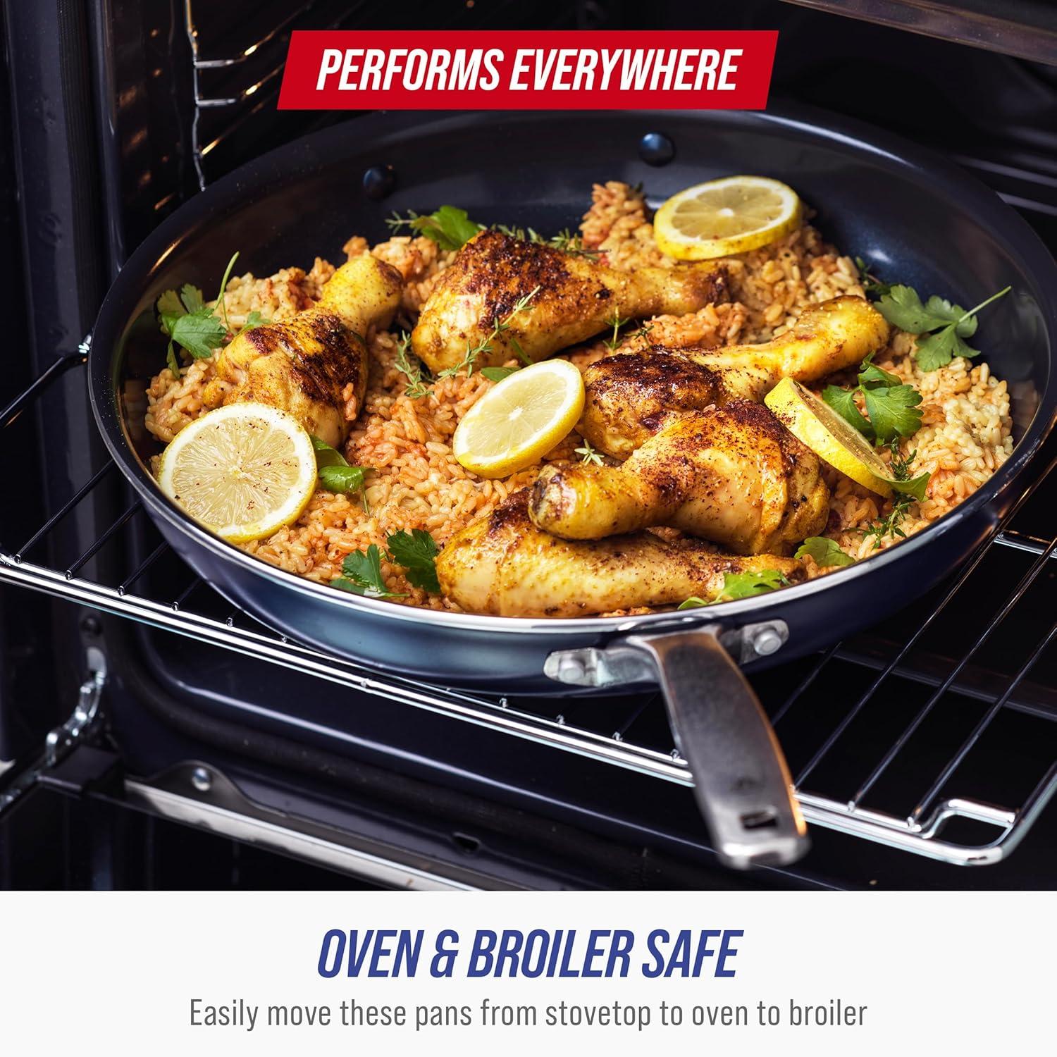image:imageBlue Diamond 8 95 amp 11 Nonstick Frying Pan Skillet Set Diamond Infused PFAS amp PTFEFree Ceramic Pots amp Pans Dishwasher amp Oven Safe Stay Cool Handles Durable Non Toxic Metal Utensil Safe Blue