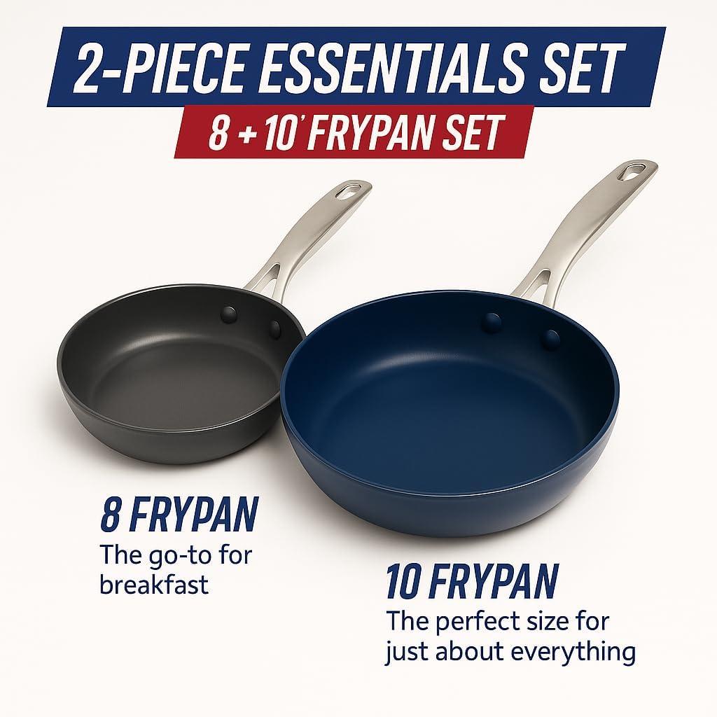 image:imageBlue Diamond 8 amp 10 Nonstick Frying Pan Skillet Set Diamond Infused PFAS amp PTFEFree Ceramic Pots amp Pans Dishwasher amp Oven Safe Stay Cool Handles Non Toxic Metal Utensil Safe Blue amp Grey