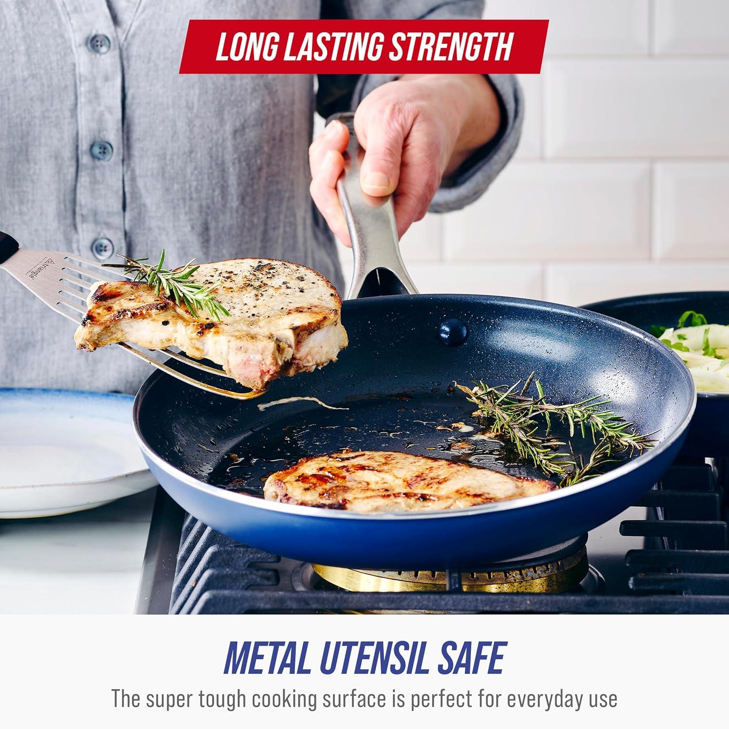 image:imageBlue Diamond 8 amp 12 Nonstick Frying Pan Skillet Set Diamond Infused PFAS amp PTFEFree Ceramic Pots amp Pans Dishwasher amp Oven Safe Stay Cool Handles Durable Non Toxic Metal Utensil Safe Blue