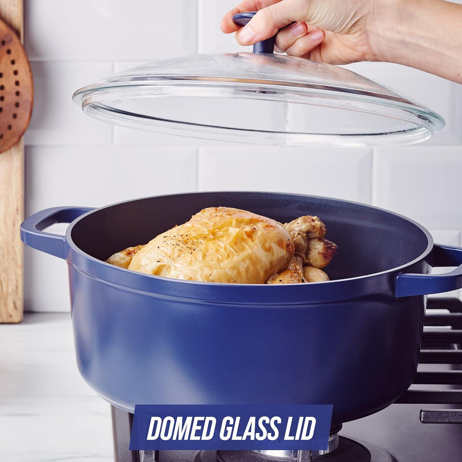 image:imageBlue Diamond Cookware Diamond Infused Ceramic Nonstick 55QT Dutch Oven with Glass Lid Lightweight Design PFASFree Dishwasher Safe Blue45QT Dutch Oven with Glass Lid