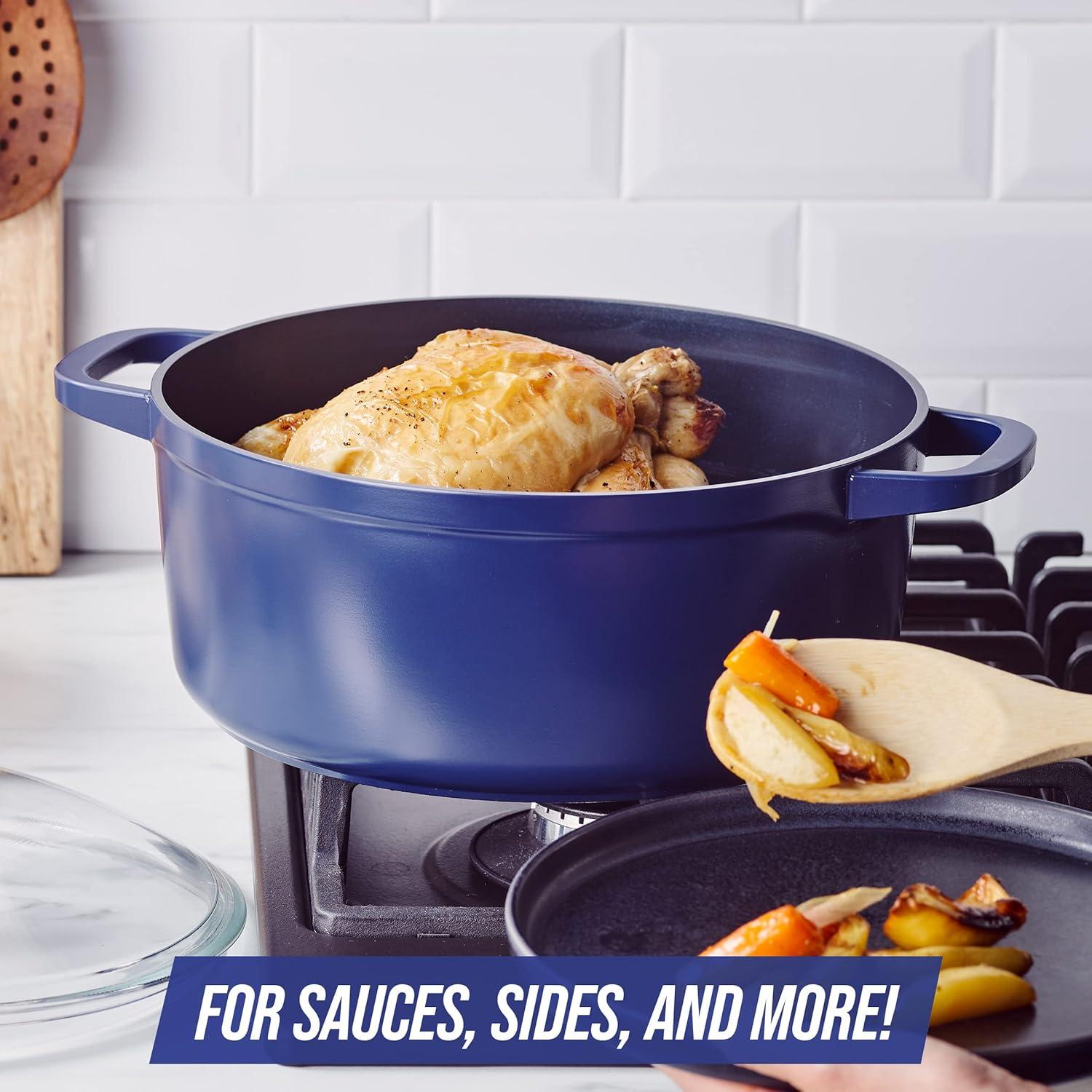 image:imageBlue Diamond Cookware Diamond Infused Ceramic Nonstick 55QT Dutch Oven with Glass Lid Lightweight Design PFASFree Dishwasher Safe Blue45QT Dutch Oven with Glass Lid