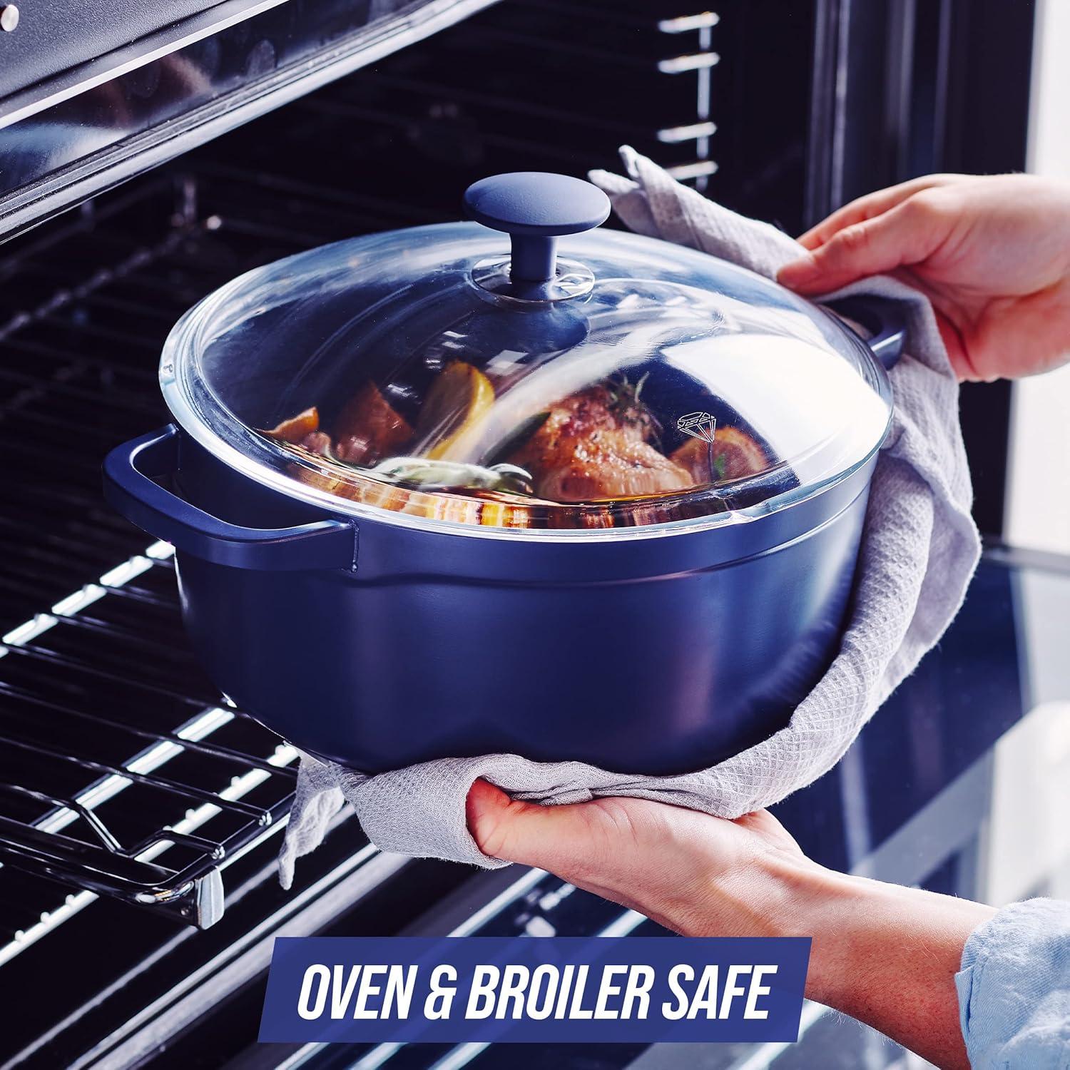 image:imageBlue Diamond Cookware Diamond Infused Ceramic Nonstick 55QT Dutch Oven with Glass Lid Lightweight Design PFASFree Dishwasher Safe Blue45QT Dutch Oven with Glass Lid
