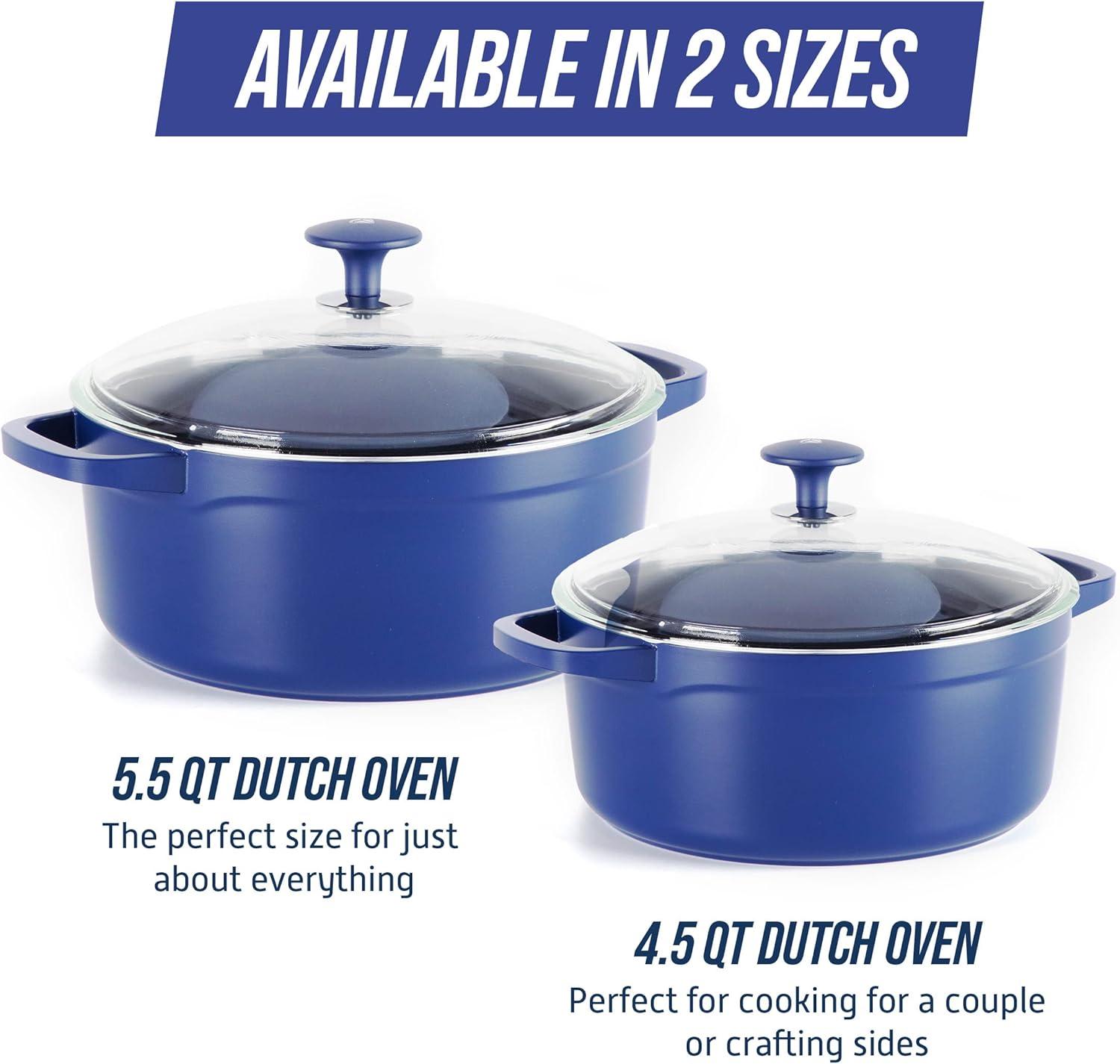 image:imageBlue Diamond Cookware Diamond Infused Ceramic Nonstick 55QT Dutch Oven with Glass Lid Lightweight Design PFASFree Dishwasher Safe Blue55QT Dutch Oven with Glass Lid