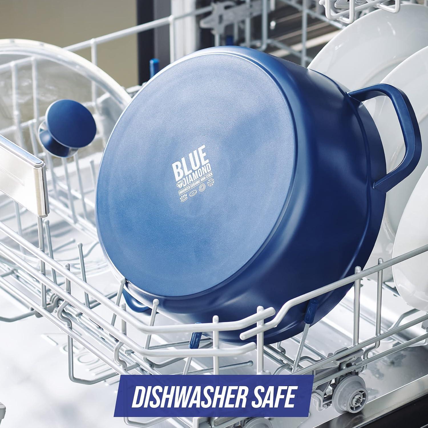 image:imageBlue Diamond Cookware Diamond Infused Ceramic Nonstick 55QT Dutch Oven with Glass Lid Lightweight Design PFASFree Dishwasher Safe Blue55QT Dutch Oven with Glass Lid