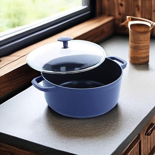 image:imageBlue Diamond Cookware Diamond Infused Ceramic Nonstick 55QT Dutch Oven with Glass Lid Lightweight Design PFASFree Dishwasher Safe Blue55QT Dutch Oven with Glass Lid