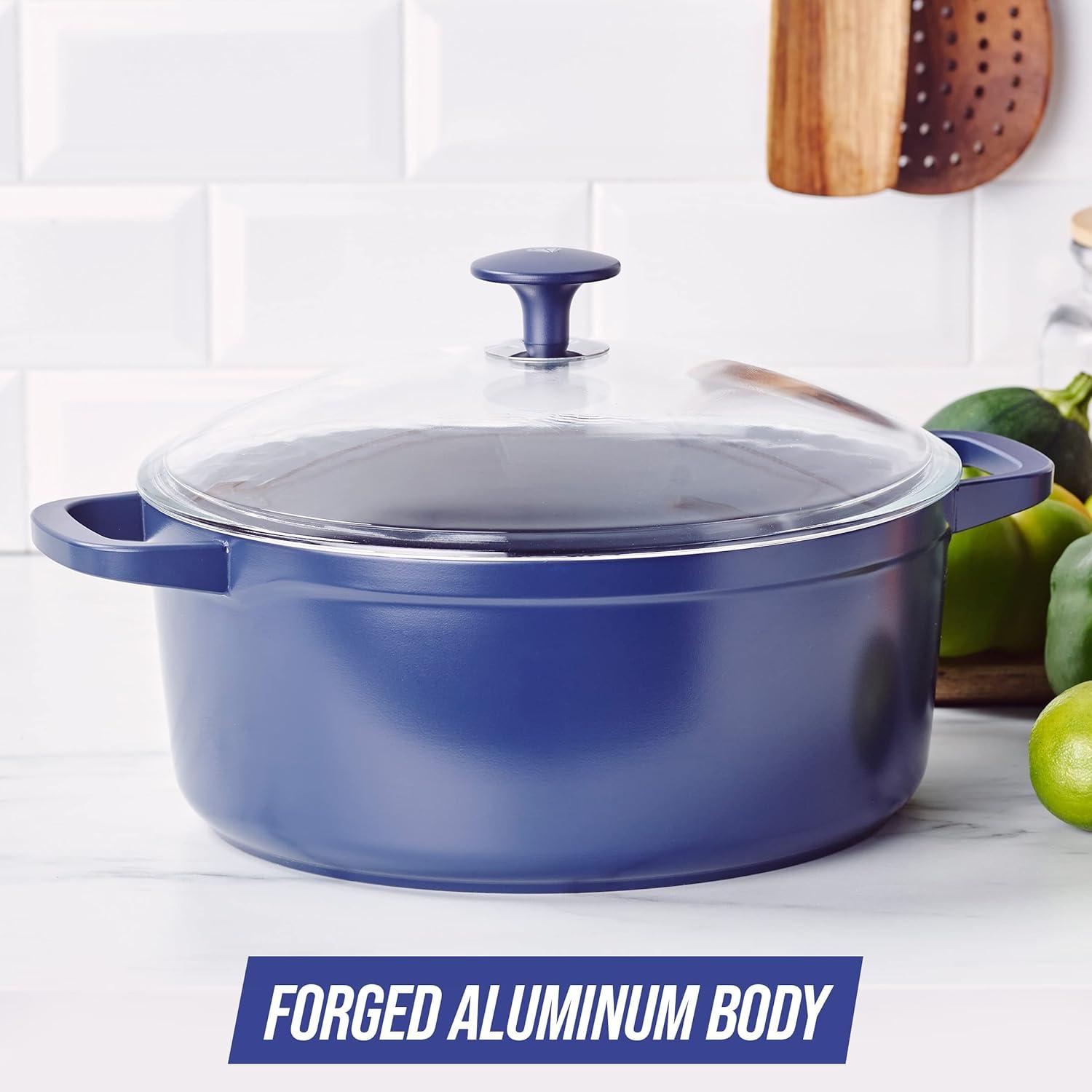 image:imageBlue Diamond Cookware Diamond Infused Ceramic Nonstick 55QT Dutch Oven with Glass Lid Lightweight Design PFASFree Dishwasher Safe Blue55QT Dutch Oven with Glass Lid