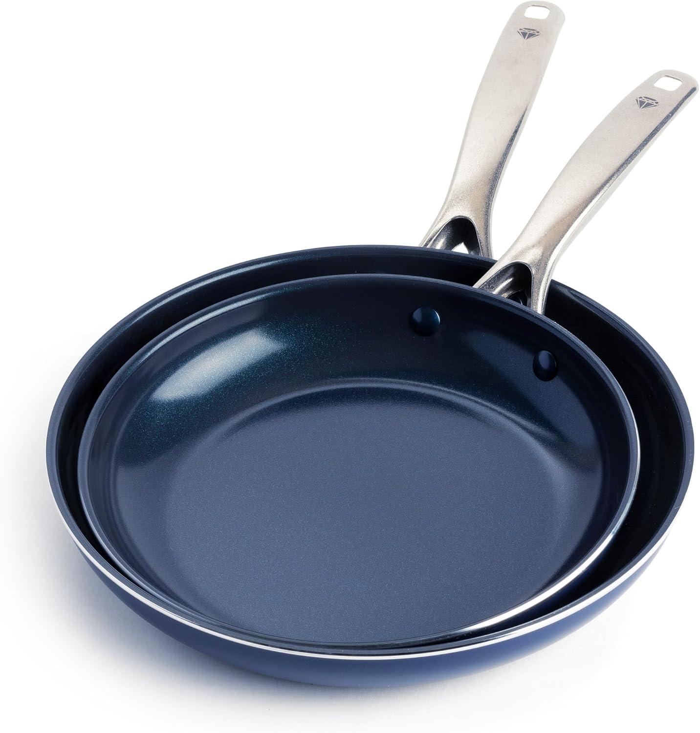 image:imageBlue Diamond Cookware Diamond Infused Ceramic Nonstick 95 and 11 Frying Pan Skillet Set PFASFree Dishwasher Safe Oven Safe Blue amp Cookware Diamond Infused Ceramic Nonstick 11 Griddle PanBlue
