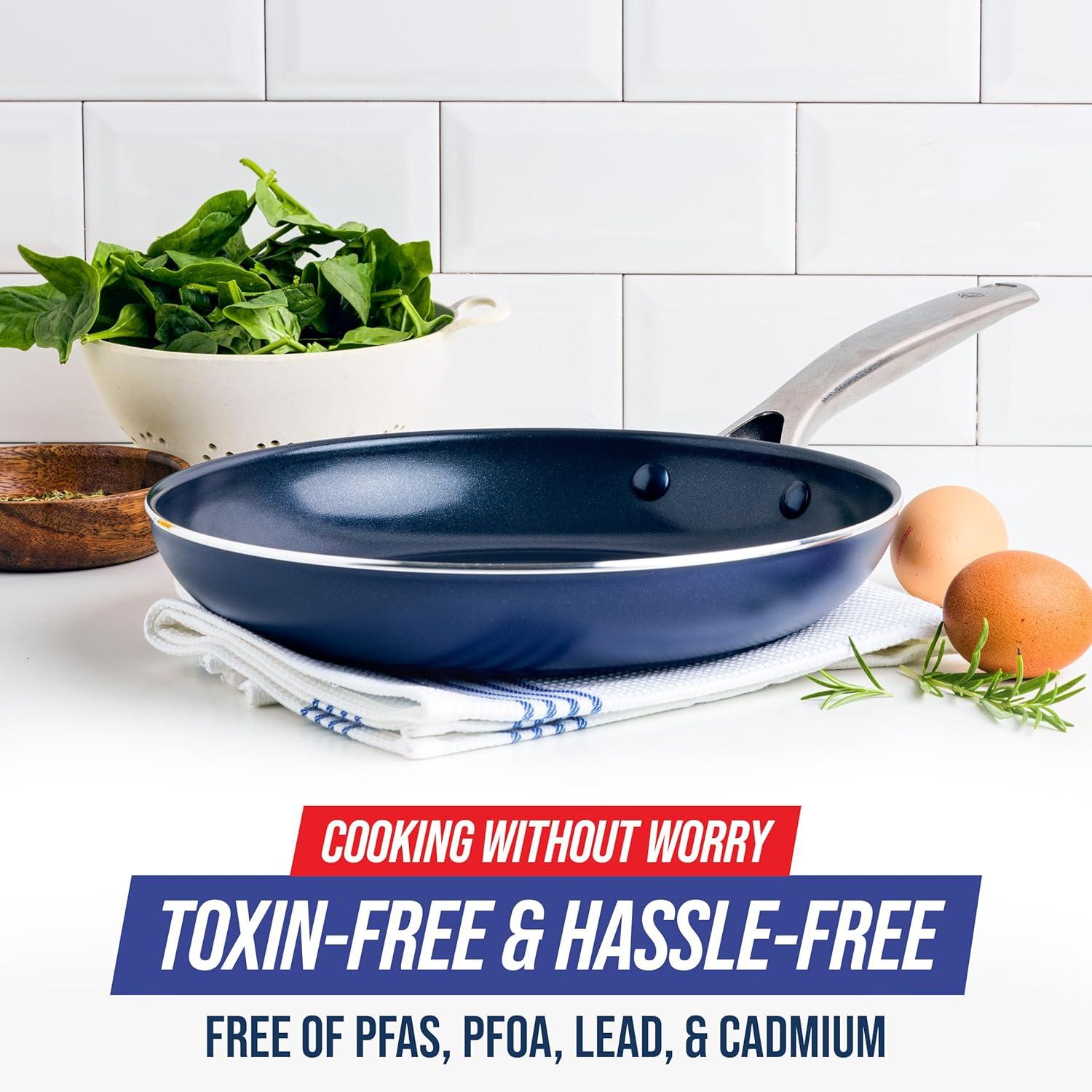 image:imageBlue Diamond Cookware Diamond Infused Ceramic Nonstick 95 and 11 Frying Pan Skillet Set PFASFree Dishwasher Safe Oven Safe Blue amp Cookware Diamond Infused Ceramic Nonstick 11 Griddle PanBlue