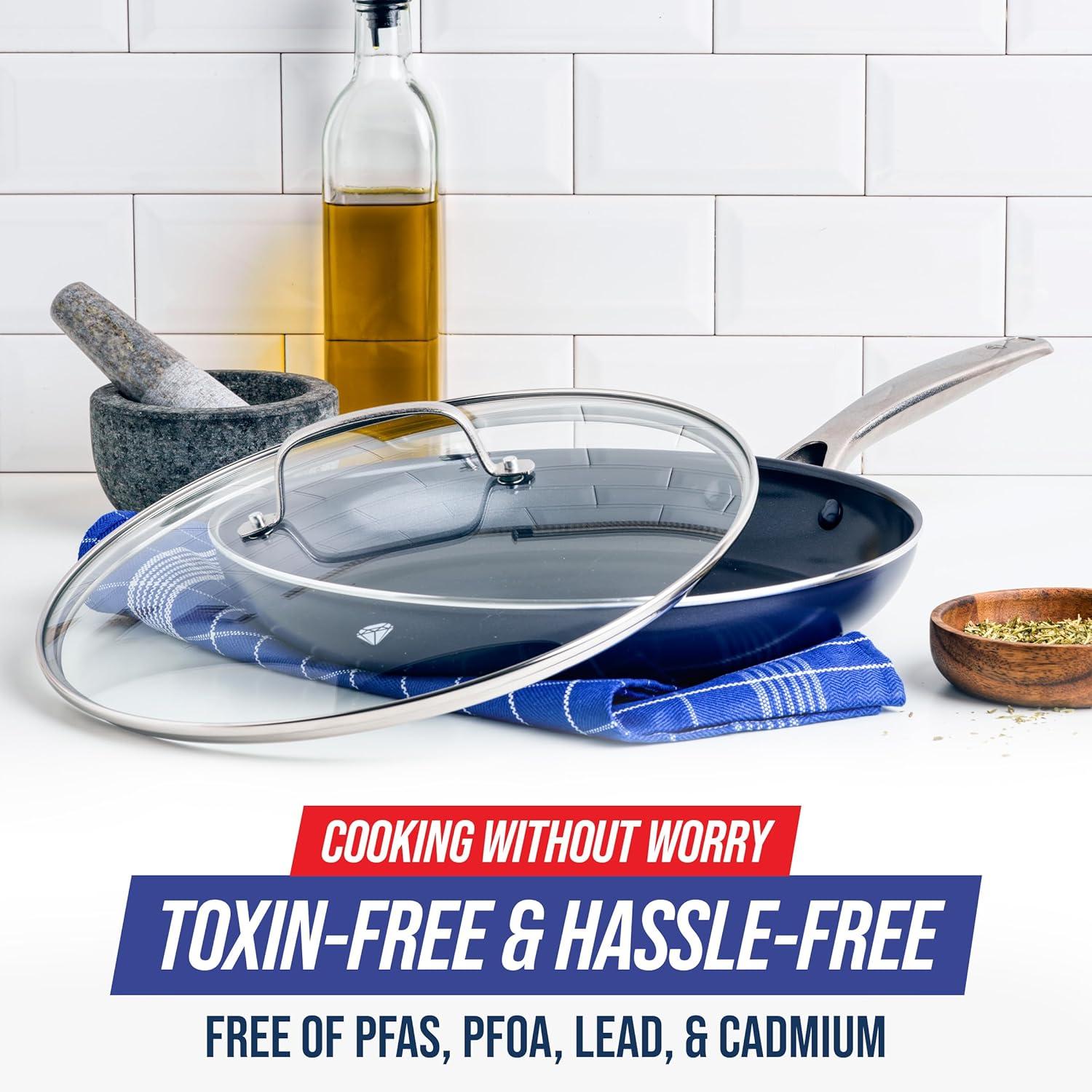image:imageBlue Diamond Cookware Diamond Infused Ceramic Nonstick 95 and 11 Frying Pan Skillet Set PFASFree Dishwasher Safe Oven Safe Blue amp Cookware Diamond Infused Ceramic Nonstick 11 Griddle PanBlue