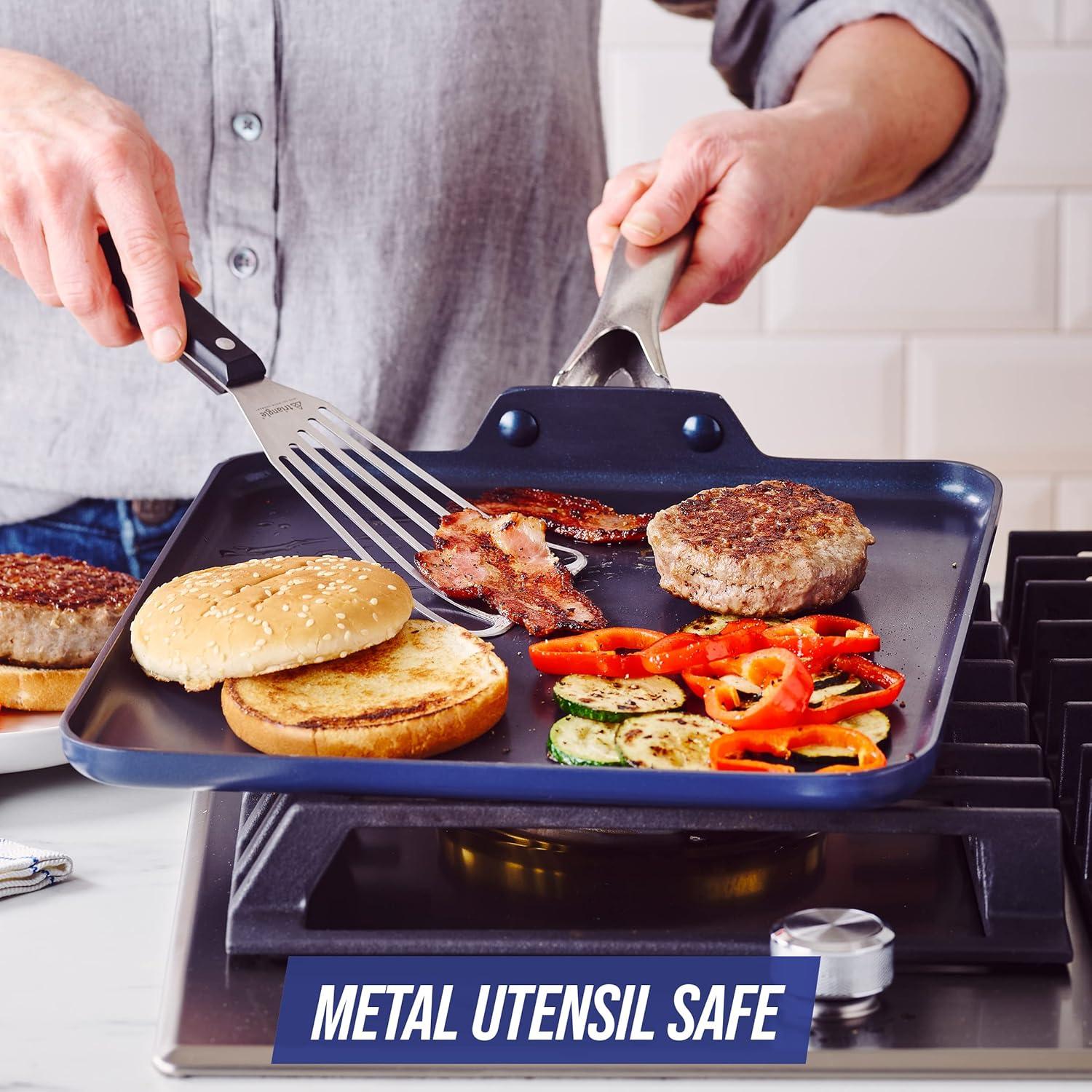 image:imageBlue Diamond Cookware Diamond Infused Ceramic Nonstick 95 and 11 Frying Pan Skillet Set PFASFree Dishwasher Safe Oven Safe Blue amp Cookware Diamond Infused Ceramic Nonstick 11 Griddle PanBlue