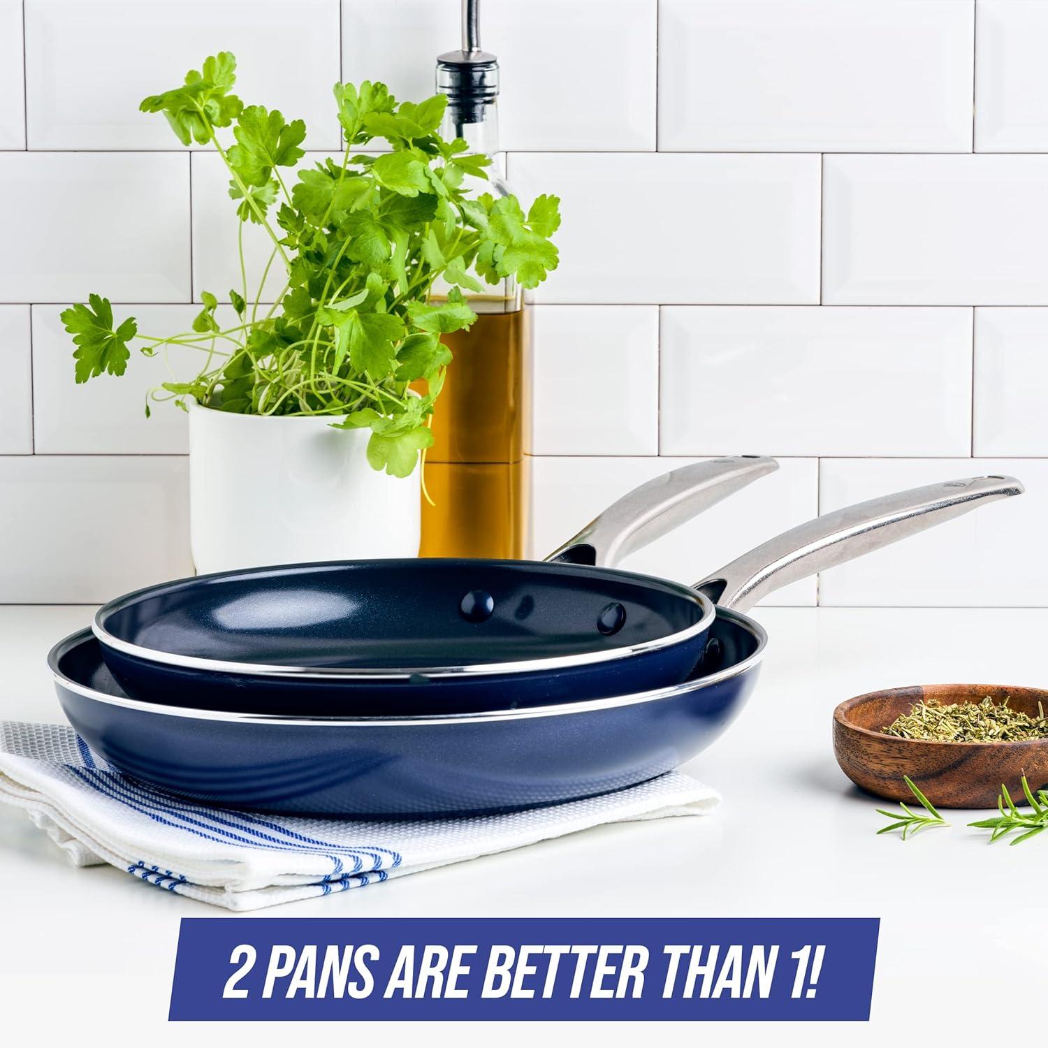 image:imageBlue Diamond Cookware Diamond Infused Ceramic Nonstick 95 and 11 Frying Pan Skillet Set PFASFree Dishwasher Safe Oven Safe Blue amp Cookware Diamond Infused Ceramic Nonstick 11 Griddle PanBlue