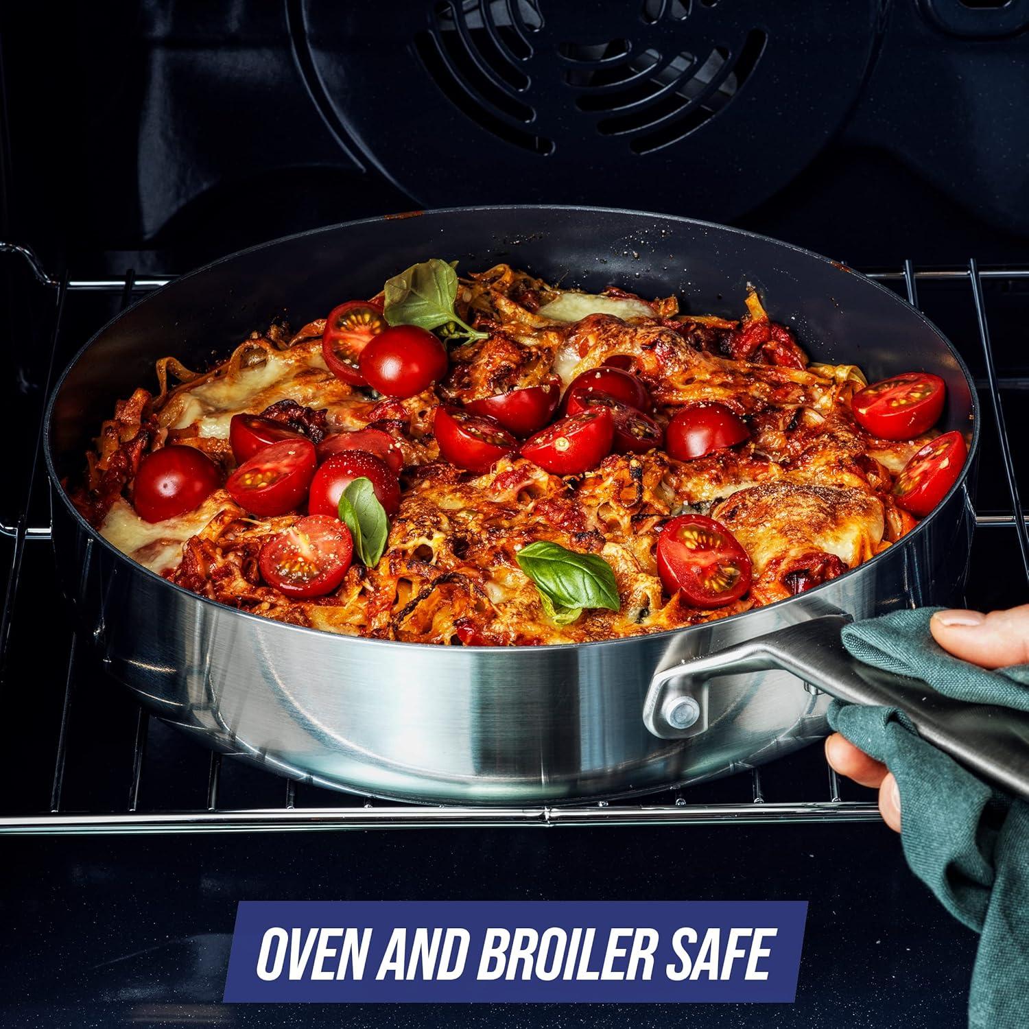 image:imageBlue Diamond Cookware TriPly Stainless Steel Ceramic Nonstick 16 QT Saucepan Pot with Lid PFASFree Multi Clad Induction Dishwasher Safe Oven Safe SilverSaute Pan
