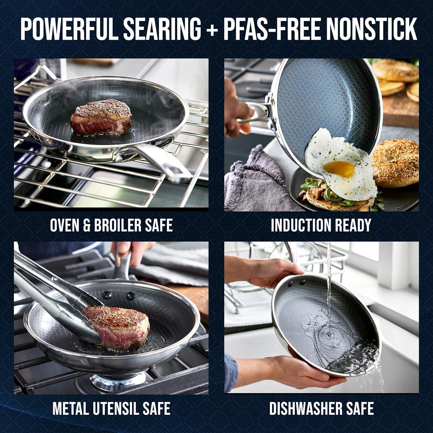 image:imageBlue Diamond Hybrid Nonstick Stainless Steel 8 amp 10 Frying Pan Set PFASFree Diamond Bond Ceramic Skillet Powerful Searing Dishwasher amp Metal Utensil Safe StayCool Handle Induction Ready