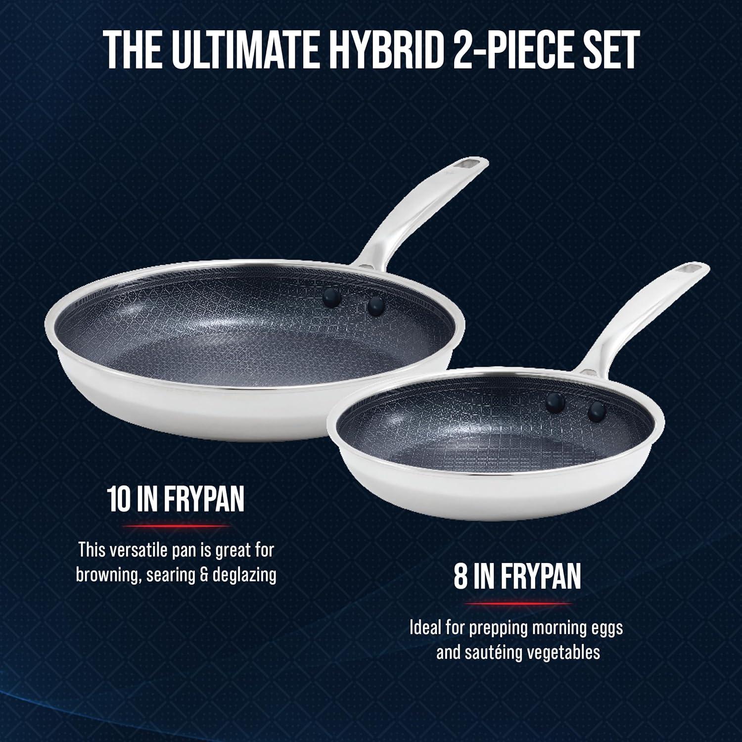 image:imageBlue Diamond Hybrid Nonstick Stainless Steel 8 amp 10 Frying Pan Set PFASFree Diamond Bond Ceramic Skillet Powerful Searing Dishwasher amp Metal Utensil Safe StayCool Handle Induction Ready