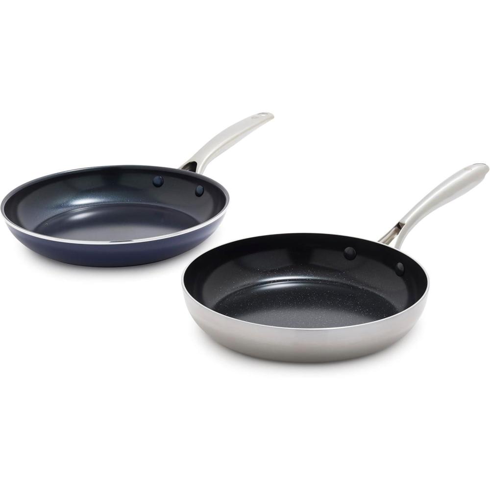 image:imageBlue Diamond 14 Piece Pots and Pans Set 5QT Jumbo Cooker 11 Griddle Mini Egg Pan Diamond Infused Healthy Ceramic Nonstick PFAS amp PFOAFree ProfessionalGrade Durable HeatResistant BlueBlue Silver