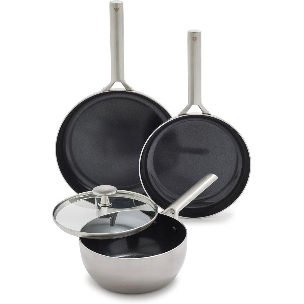 image:imageBlue Diamond 14 Piece Pots and Pans Set 5QT Jumbo Cooker 11 Griddle Mini Egg Pan Diamond Infused Healthy Ceramic Nonstick PFAS amp PFOAFree ProfessionalGrade Durable HeatResistant BlueSilver