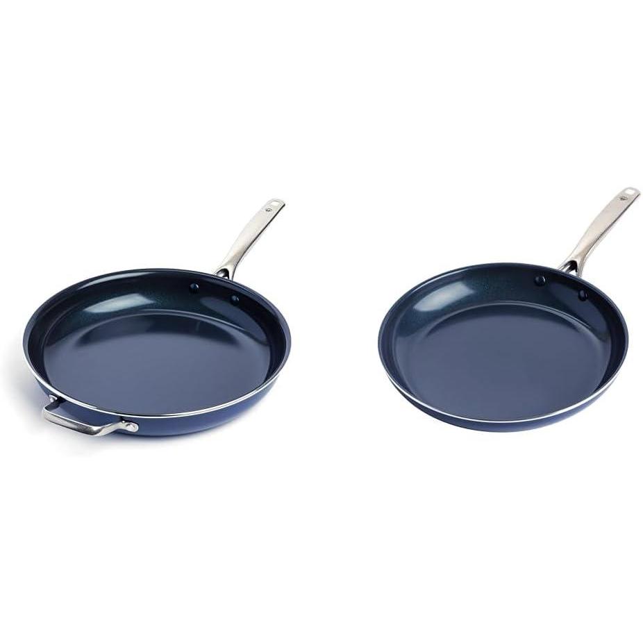 image:imageBlue Diamond 14 amp 12 Diamond Infused Ceramic Nonstick Frying Pans Bundle PFASFree Dishwasher SafeBlue