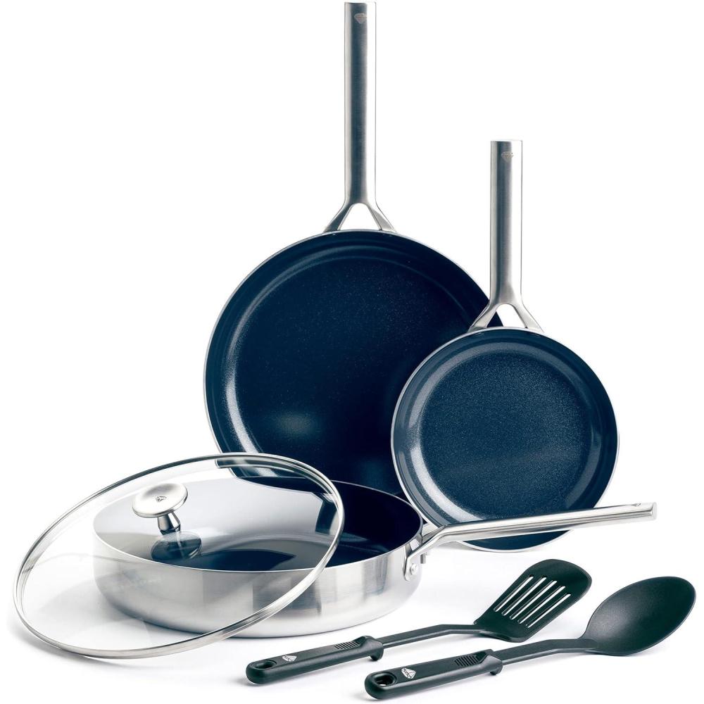 image:imageBlue Diamond 15 Piece Stainless Steel TriPly Cookware Pots and Pans Set Induction Compatible Diamond Infused PFASFree Ceramic Nonstick Dishwasher amp Metal Utensil Safe Scratch Resistant Silver6 Piece Cookware Pots and Pans Set