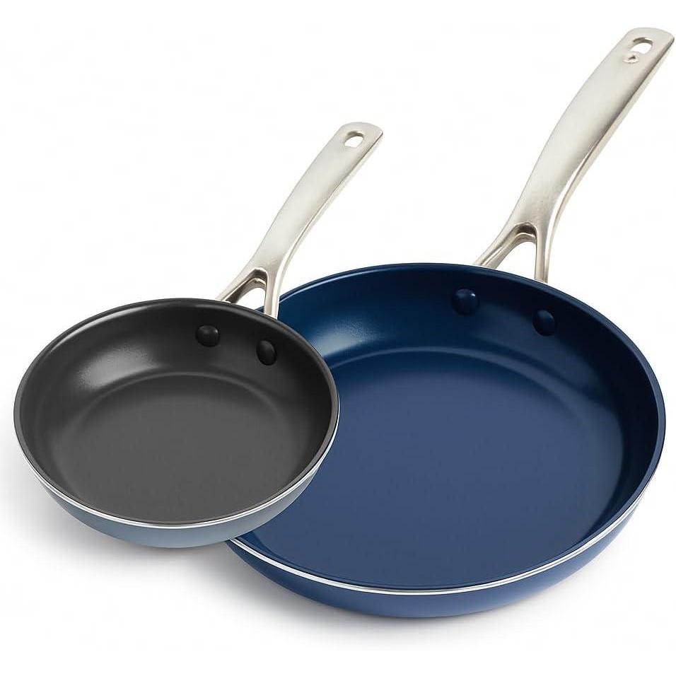 image:imageBlue Diamond 8 amp 10 Nonstick Frying Pan Skillet Set Diamond Infused PFAS amp PTFEFree Ceramic Pots amp Pans Dishwasher amp Oven Safe Stay Cool Handles Non Toxic Metal Utensil Safe Blue amp Grey