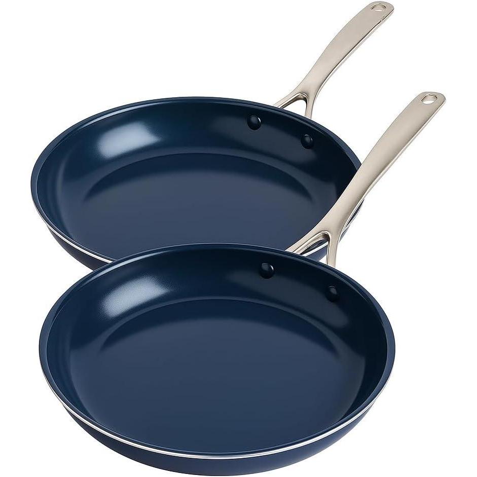 image:imageBlue Diamond 8 amp 12 Nonstick Frying Pan Skillet Set Diamond Infused PFAS amp PTFEFree Ceramic Pots amp Pans Dishwasher amp Oven Safe Stay Cool Handles Durable Non Toxic Metal Utensil Safe Blue