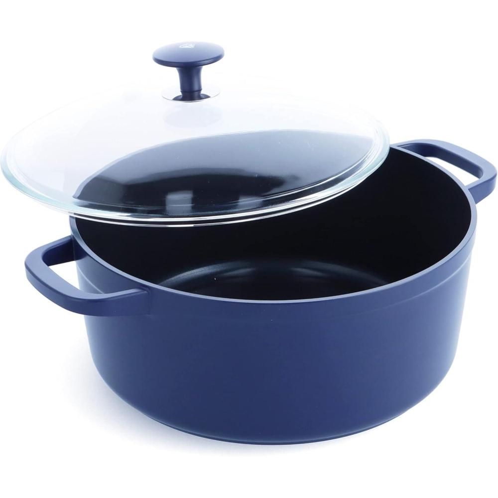 image:imageBlue Diamond Cookware Diamond Infused Ceramic Nonstick 55QT Dutch Oven with Glass Lid Lightweight Design PFASFree Dishwasher Safe Blue55QT Dutch Oven with Glass Lid
