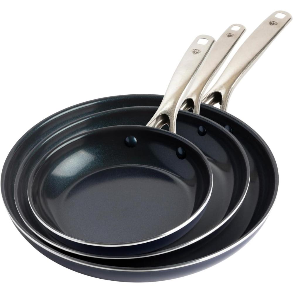 image:imageBlue Diamond Cookware Diamond Infused Healthy Ceramic Nonstick 8 10 amp 12 Frying Pan Set PFAS amp PFOAFree Dishwasher amp Oven Safe Durable Versatile Easy Clean Blue