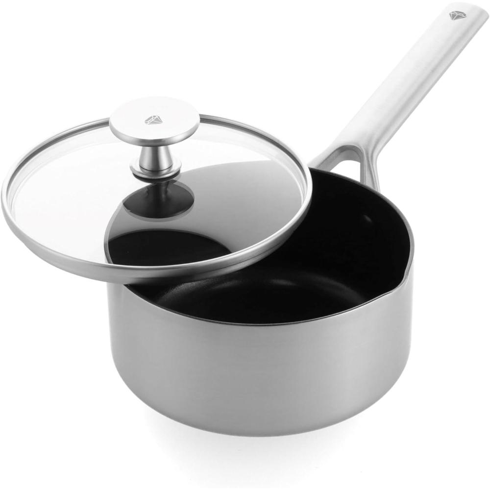image:imageBlue Diamond Cookware TriPly Stainless Steel Ceramic Nonstick 16 QT Saucepan Pot with Lid PFASFree Multi Clad Induction Dishwasher Safe Oven Safe SilverSaucepan