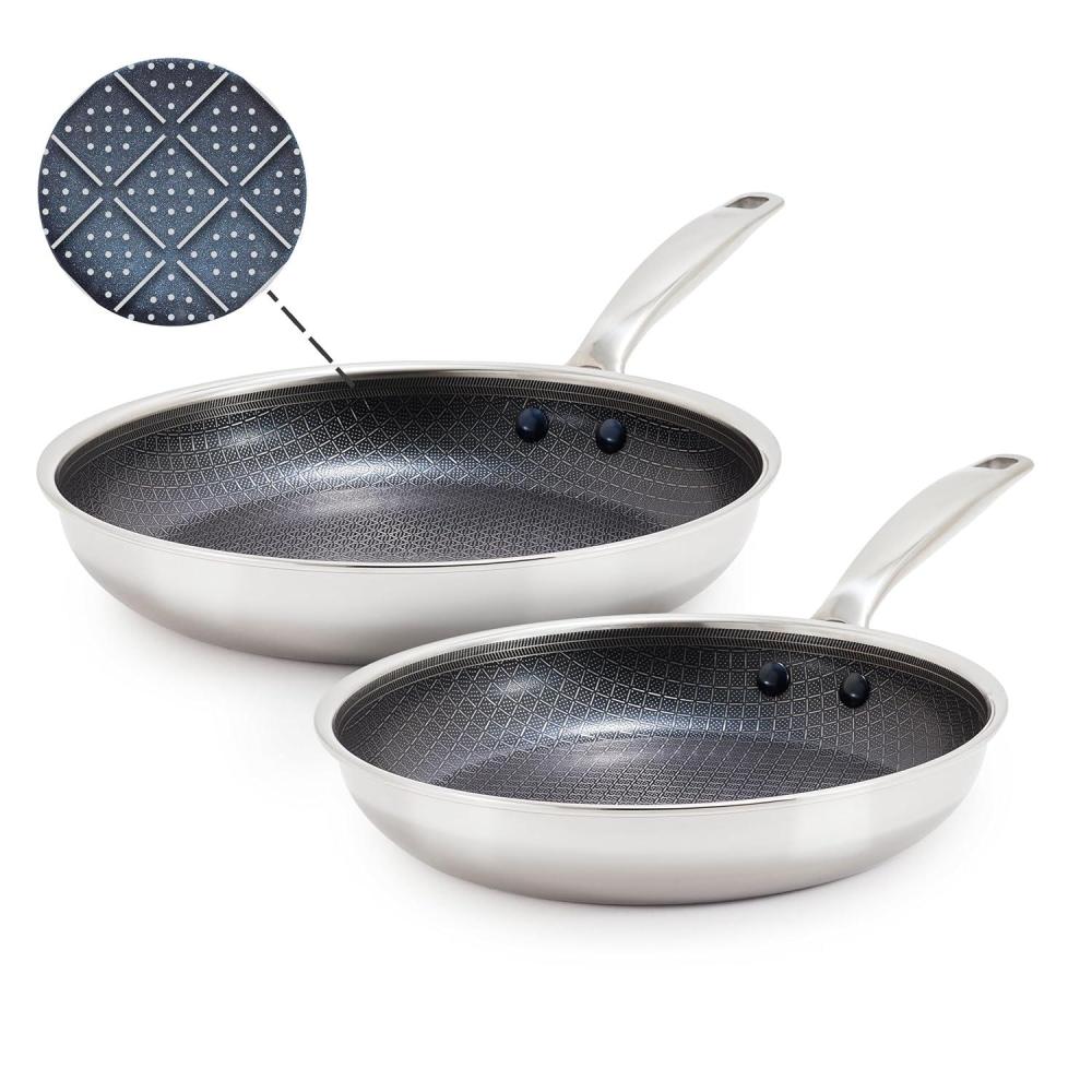 image:imageBlue Diamond Hybrid Nonstick Stainless Steel 8 amp 10 Frying Pan Set PFASFree Diamond Bond Ceramic Skillet Powerful Searing Dishwasher amp Metal Utensil Safe StayCool Handle Induction Ready