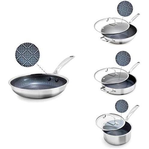 image:imageBlue Diamond Hybrid Nonstick Stainless Steel Cookware Set TriPly PFASFree Ceramic Diamond Bond Pots amp Pans Dishwasher amp Oven Safe to 850F Induction Ready Metal Utensil Safe Silver
