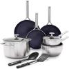 image:imageBlue Diamond 15 Piece Stainless Steel TriPly Cookware Pots and Pans Set Induction Compatible Diamond Infused PFASFree Ceramic Nonstick Dishwasher amp Metal Utensil Safe Scratch Resistant Silver11 Piece Cookware Pots and Pans Set