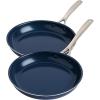 image:imageBlue Diamond 8 amp 12 Nonstick Frying Pan Skillet Set Diamond Infused PFAS amp PTFEFree Ceramic Pots amp Pans Dishwasher amp Oven Safe Stay Cool Handles Durable Non Toxic Metal Utensil Safe Blue