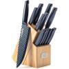 image:imageBlue Diamond Sharp Stone 14 Piece Knife Block Set PFASFree Nonstick Diamond Textured Stainless Steel Blades Rust Resistant Kitchen Cutlery Chef amp Steak Knives Dishwasher Safe Navy14 Piece Wood Knife Block Set