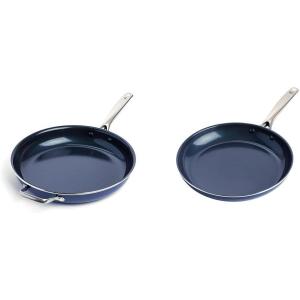 Blue Diamond 14″ & 12″ Diamond Infused Ceramic Nonstick Frying Pans Bundle, PFAS-Free, Dishwasher Safe(Blue)