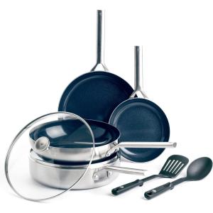 Blue Diamond 15 Piece Stainless Steel Tri-Ply Cookware Pots and Pans Set, Induction Compatible, Diamond Infused PFAS-Free Ceramic Nonstick, Dishwasher & Metal Utensil Safe, Scratch Resistant, Silver(7 Piece Cookware Pots and Pans Set)