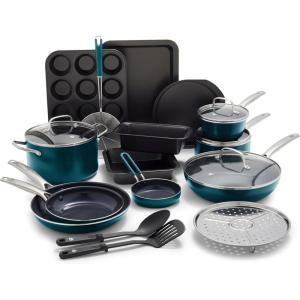 Blue Diamond 20 Piece Cookware and Bakeware Set, Diamond Infused PFAS-Free Ceramic Nonstick Pots and Pans, Durable Nontoxic Metal Utensil Safe & Scratch Resistant, Dishwasher & Oven Safe, Green(Green)
