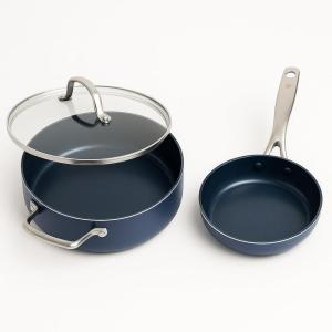 Blue Diamond 5QT Saute Pan & 8” Nonstick Frying Pan Skillet Set, Diamond Infused PFAS & PTFE-Free Ceramic Pot, Dishwasher & Oven Safe, Stay Cool Handle, Durable Non Toxic Metal Utensil Safe, Blue