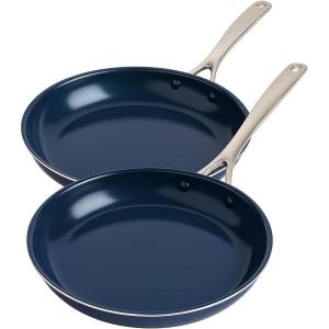 Blue Diamond 8” & 12″ Nonstick Frying Pan Skillet Set, Diamond Infused PFAS & PTFE-Free Ceramic Pots & Pans, Dishwasher & Oven Safe, Stay Cool Handles, Durable Non Toxic Metal Utensil Safe, Blue