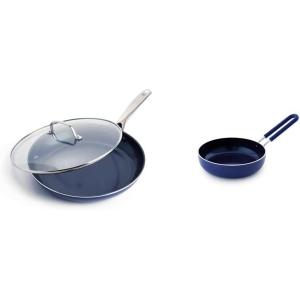Blue Diamond Cookware Diamond Infused Ceramic Nonstick 12″ Frying Pan Skillet with Lid, PFAS-Free, Dishwasher Safe, Oven Safe, Blue & Cookware Healthy Ceramic Nonstick Mini Egg Pan, Blue
